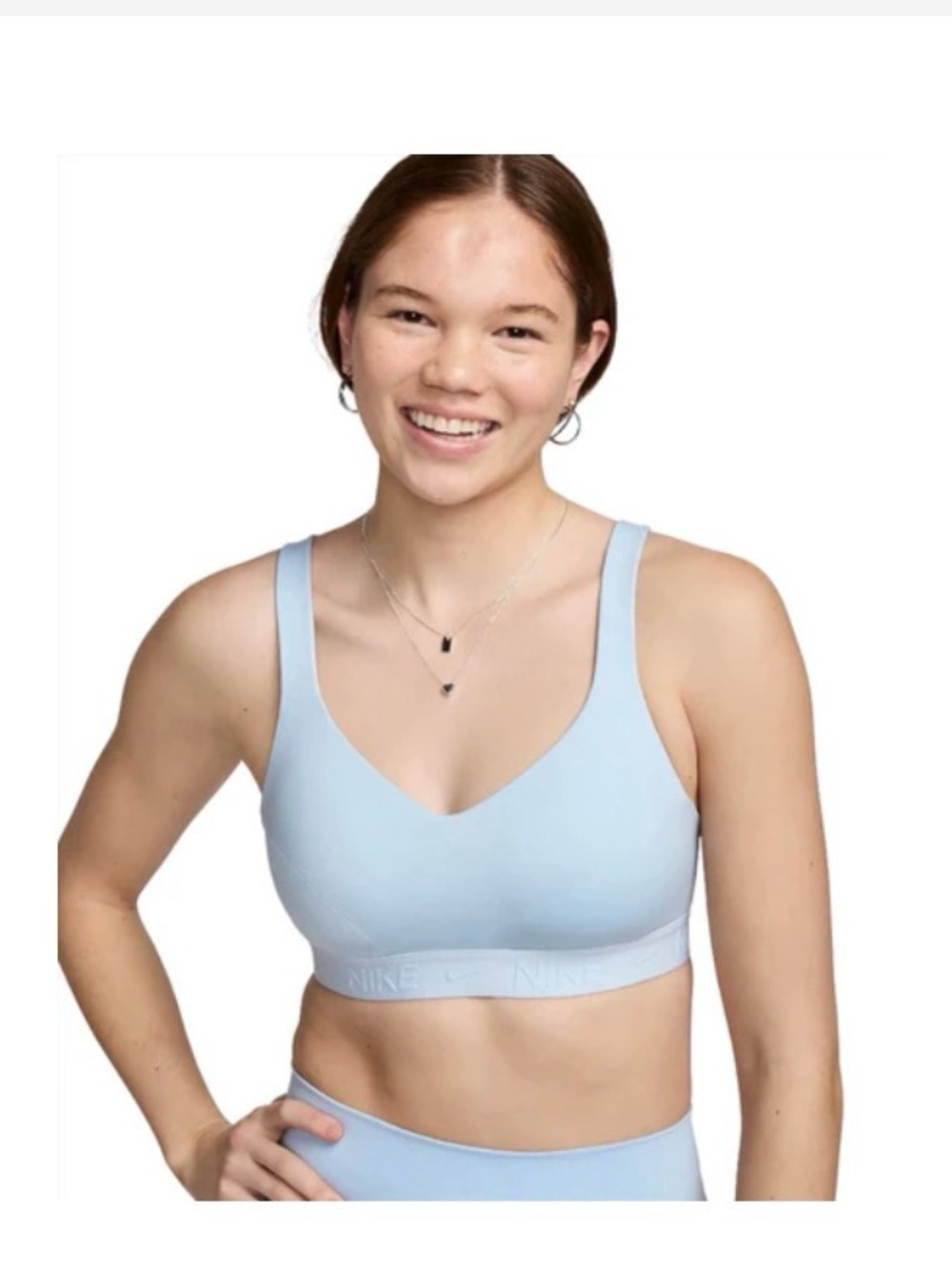 Nike Light Blue V-Neck Seamless Sports Bra